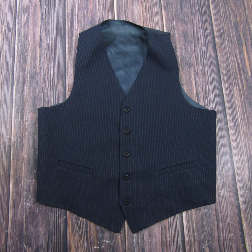 Suit Vest Mens M Black Striped 3 Piece Classic Formal Waistcoat Wedding Business